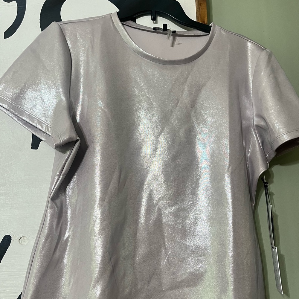 1. State Shimmering Silver Short Sleeve Top - Picture 5 of 7